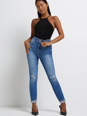 Синие моделирующие джинсы скинни с завышенной талией River Island Tram - Изображение 3 из 5