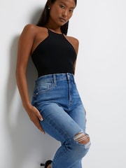 Синие моделирующие джинсы скинни с завышенной талией River Island Tram - Изображение 4 из 5