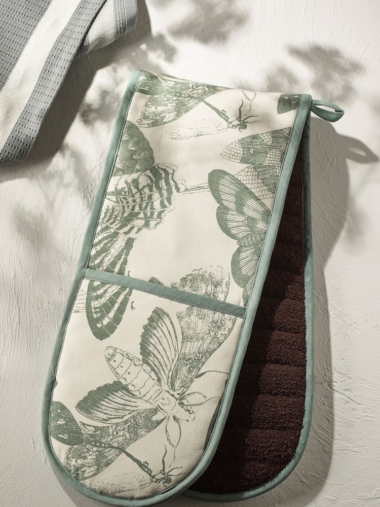 Kew Gardens Green 100% Cotton Double Oven Gloves - Image 1 of 5