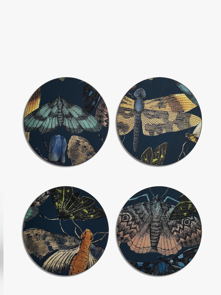 Kew Gardens Set of 4 Blue Living Jewels Midnight Round Coasters - Image 1 of 2
