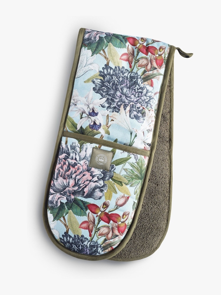 Kew Gardens Blue 100% Cotton Bee Floral Double Oven Gloves - Image 2 of 2