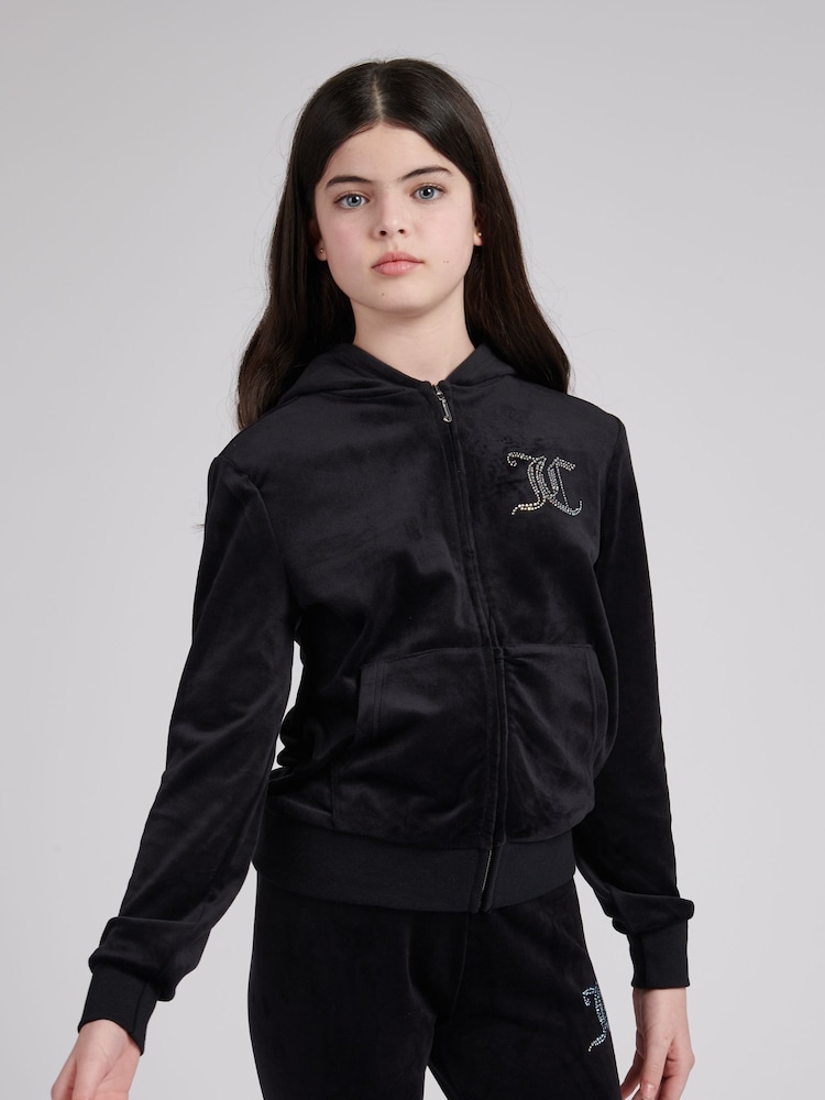 Juicy Couture Diamante Velour Zip Through Hoodie - Image 1 of 4
