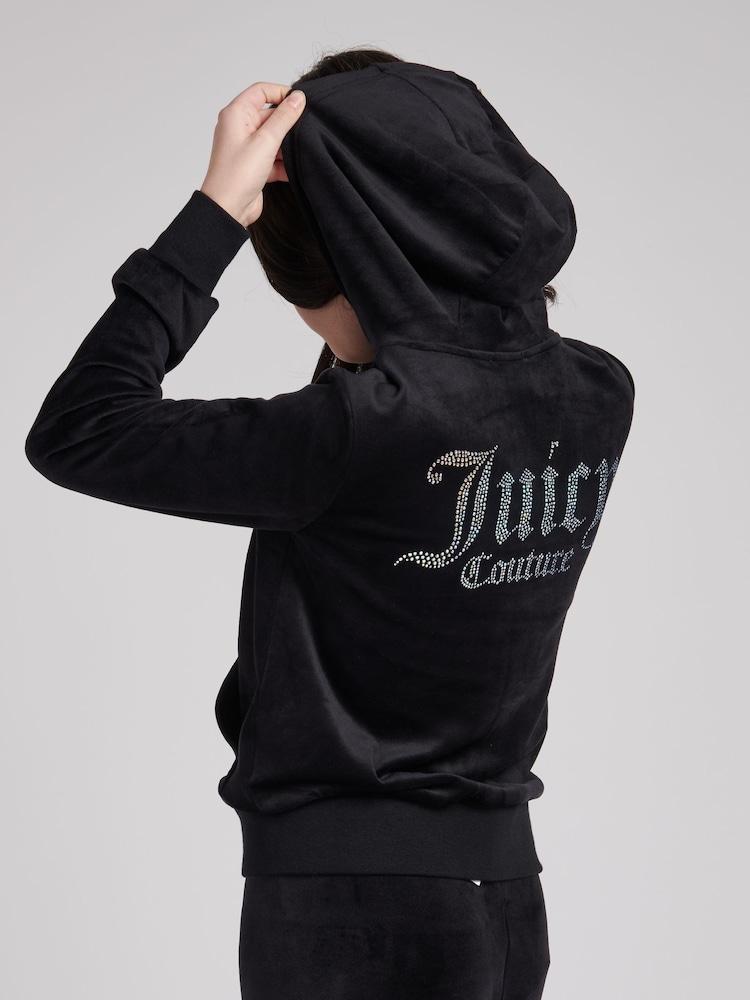 Juicy Couture Diamante Velour Zip Through Hoodie - Image 2 of 4