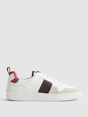 Reiss White Bordeaux Mix Aira Mid Top Leather Trainers - Image 1 of 8