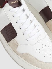 Reiss White Bordeaux Mix Aira Mid Top Leather Trainers - Image 8 of 8