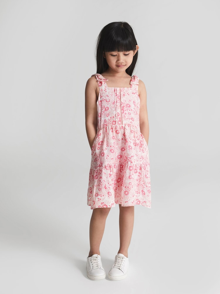 Rosa Druck - Reiss Rosie Junior Bedrucktes Minikleid mit geschnürten Schultern - Bild 1 von 6 Rosa Druck - Reiss Rosie Junior Bedrucktes Minikleid mit geschnürten Schultern - Bild 1 von 6