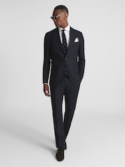 Reiss Navy Kin Slim Fit Linen Formal Trousers - Image 1 of 5