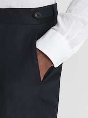 Reiss Navy Kin Slim Fit Linen Formal Trousers - Image 4 of 5