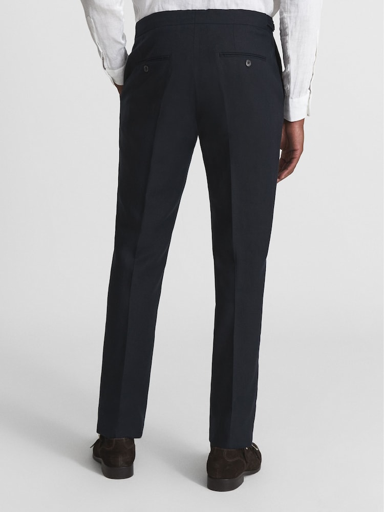 Reiss Navy Kin Slim Fit Linen Formal Trousers - Image 5 of 5
