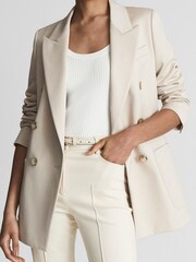 Reiss Neutral Nrd Alyx Double Breasted Twill Blazer - Image 1 of 6