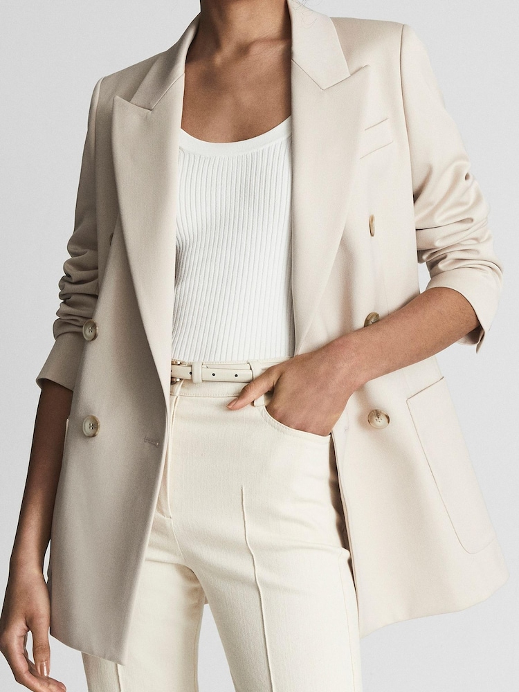 Reiss Neutral Nrd Alyx Double Breasted Twill Blazer - Image 1 of 6