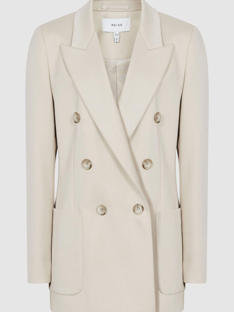 Reiss Neutral Nrd Alyx Double Breasted Twill Blazer - Image 2 of 6