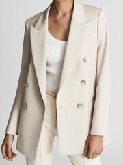Reiss Neutral Nrd Alyx Double Breasted Twill Blazer - Image 6 of 6
