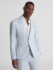 Reiss Soft Blue Kin Slim Fit Single Breasted Linen Blazer - Image 1 of 6