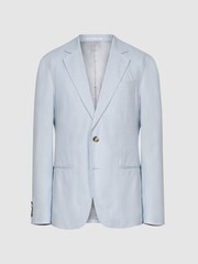 Reiss Soft Blue Kin Slim Fit Single Breasted Linen Blazer - Image 2 of 6