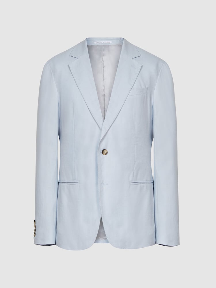 Reiss Soft Blue Kin Slim Fit Single Breasted Linen Blazer - Image 2 of 6