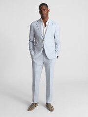 Reiss Soft Blue Kin Slim Fit Single Breasted Linen Blazer - Image 3 of 6