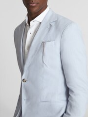 Reiss Soft Blue Kin Slim Fit Single Breasted Linen Blazer - Image 4 of 6