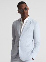 Reiss Soft Blue Kin Slim Fit Single Breasted Linen Blazer - Image 6 of 6