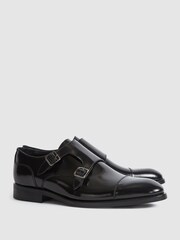 Reiss Black Rivington High Shine Leather Monk Strap Shoes - Image 3 of 7
