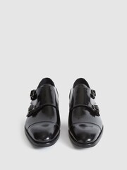 Reiss Black Rivington High Shine Leather Monk Strap Shoes - Image 4 of 7