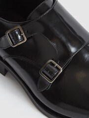 Reiss Black Rivington High Shine Leather Monk Strap Shoes - Image 5 of 7