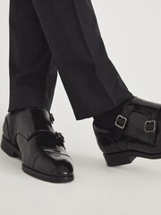 Reiss Black Rivington High Shine Leather Monk Strap Shoes - Image 7 of 7