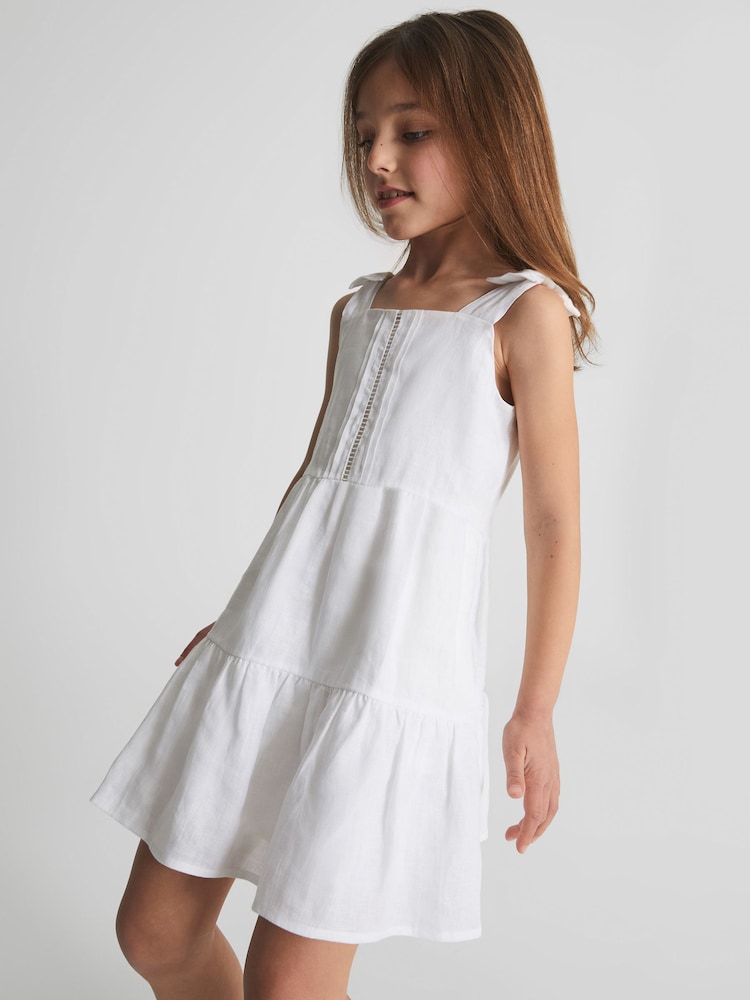 Reiss White Rosie Junior Tie Shoulder Mini Dress - Image 1 of 5