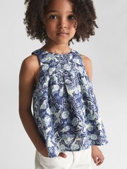 Reiss Blue Print Elsbeth Junior Printed Linen Top - Image 1 of 8