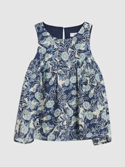 Reiss Blue Print Elsbeth Junior Printed Linen Top - Image 2 of 8