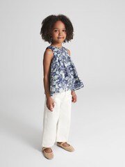 Reiss Blue Print Elsbeth Junior Printed Linen Top - Image 3 of 8