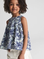 Reiss Blue Print Elsbeth Junior Printed Linen Top - Image 4 of 8