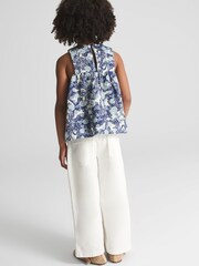 Reiss Blue Print Elsbeth Junior Printed Linen Top - Image 5 of 8