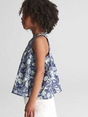 Reiss Blue Print Elsbeth Junior Printed Linen Top - Image 6 of 8