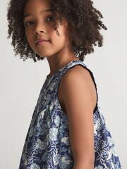 Reiss Blue Print Elsbeth Junior Printed Linen Top - Image 7 of 8