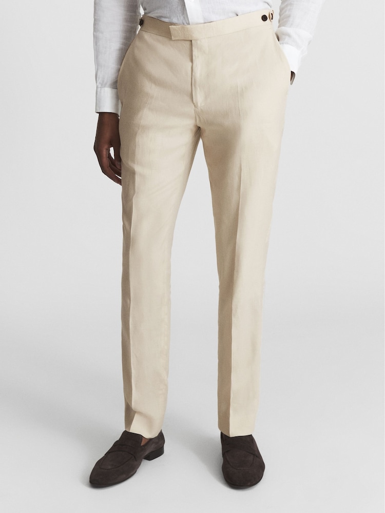 Reiss Stone Kin Slim Fit Linen Formal Trousers - Image 1 of 5
