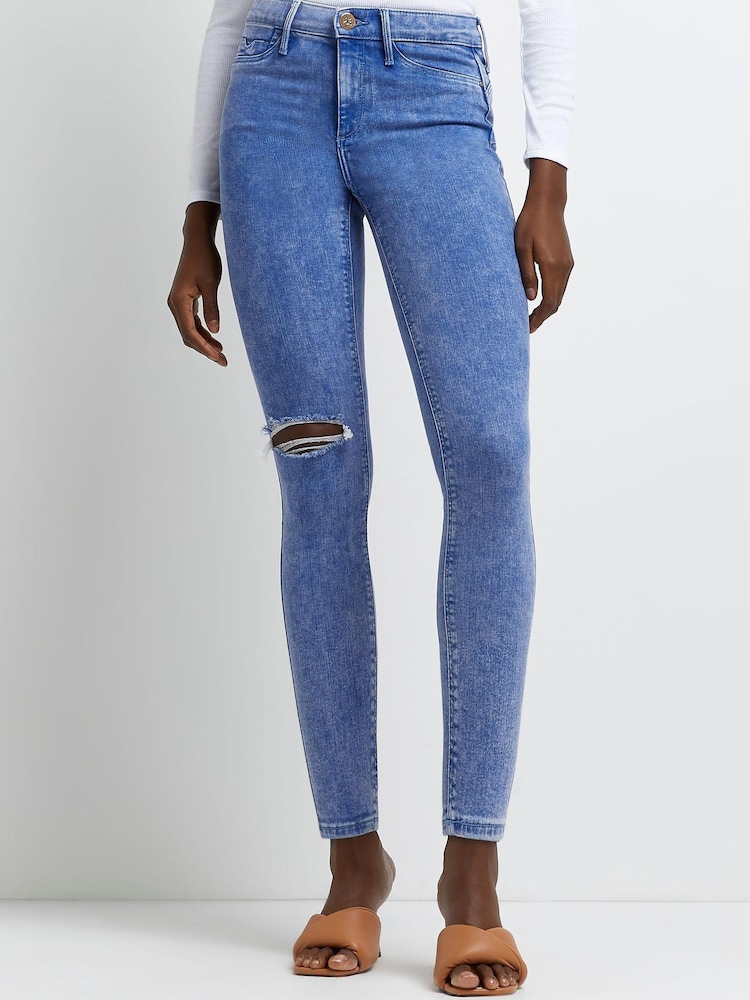 River Island Bright Blue Mid Rise Skinny Jean - Image 1 of 5