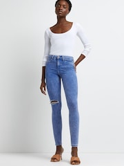 River Island Bright Blue Mid Rise Skinny Jean - Image 3 of 5