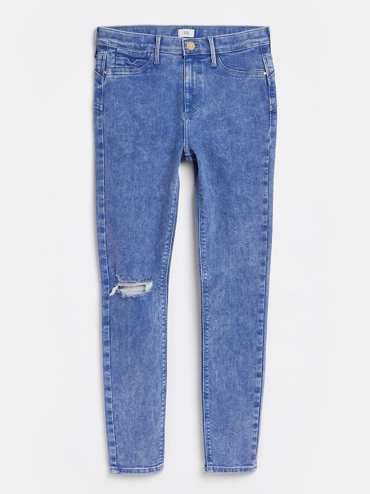 River Island Bright Blue Mid Rise Skinny Jean - Image 5 of 5
