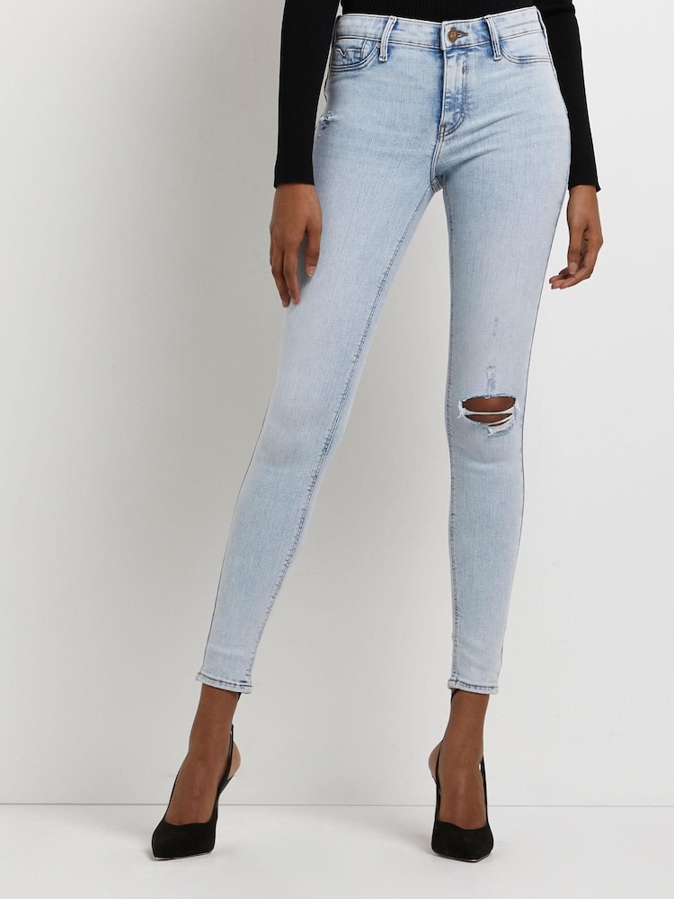 River Island Skinny-Jeans mit mittelhohem Bund, Hellblau - Bild 1 von 5