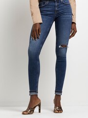 River Island Blue Mid Rise Ripped Skinny Jean - Image 1 of 5