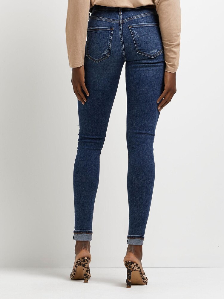 River Island Blue Mid Rise Ripped Skinny Jean - Image 2 of 5