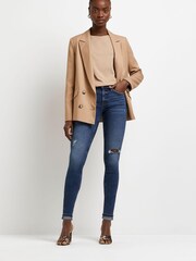 River Island Blue Mid Rise Ripped Skinny Jean - Image 3 of 5