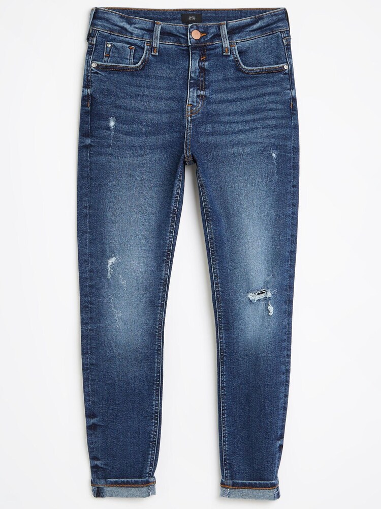 River Island Blue Mid Rise Ripped Skinny Jean - Image 5 of 5