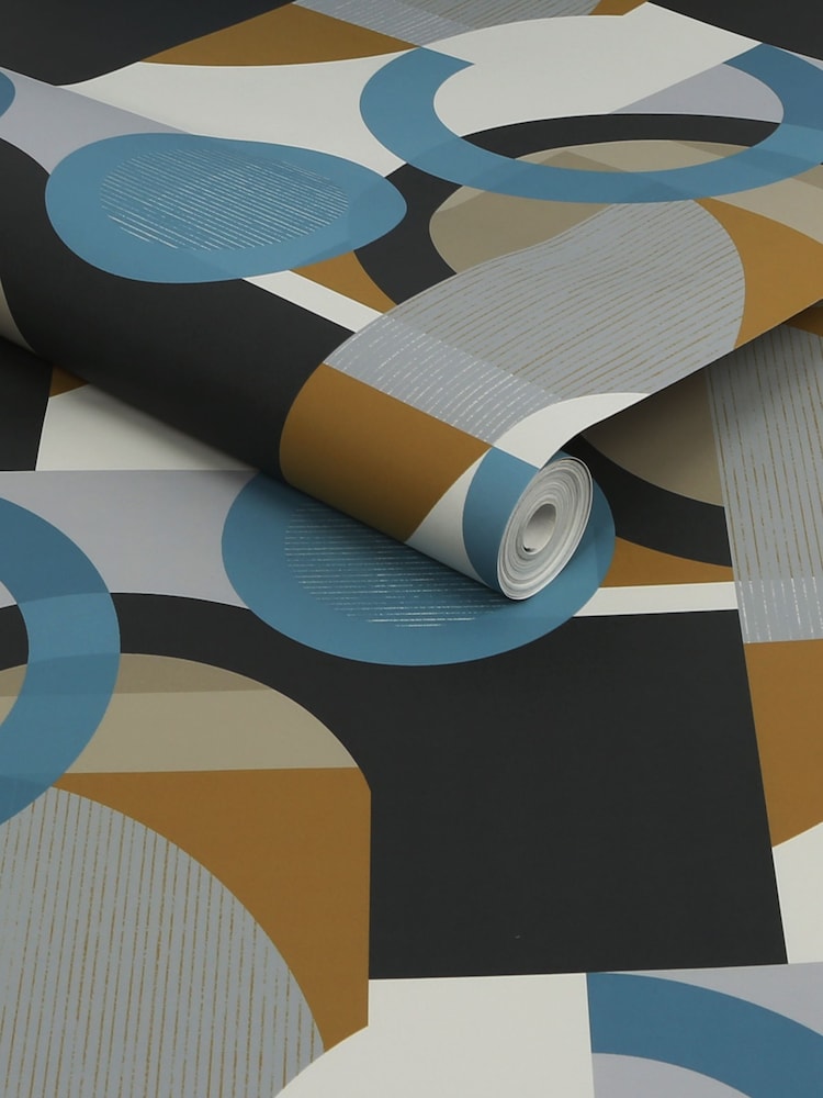 Blue Retro Geometric Shapes 10M Wallpaper - Image 4 of 4 Blue Retro Geometric Shapes 10M Wallpaper - Image 4 of 4