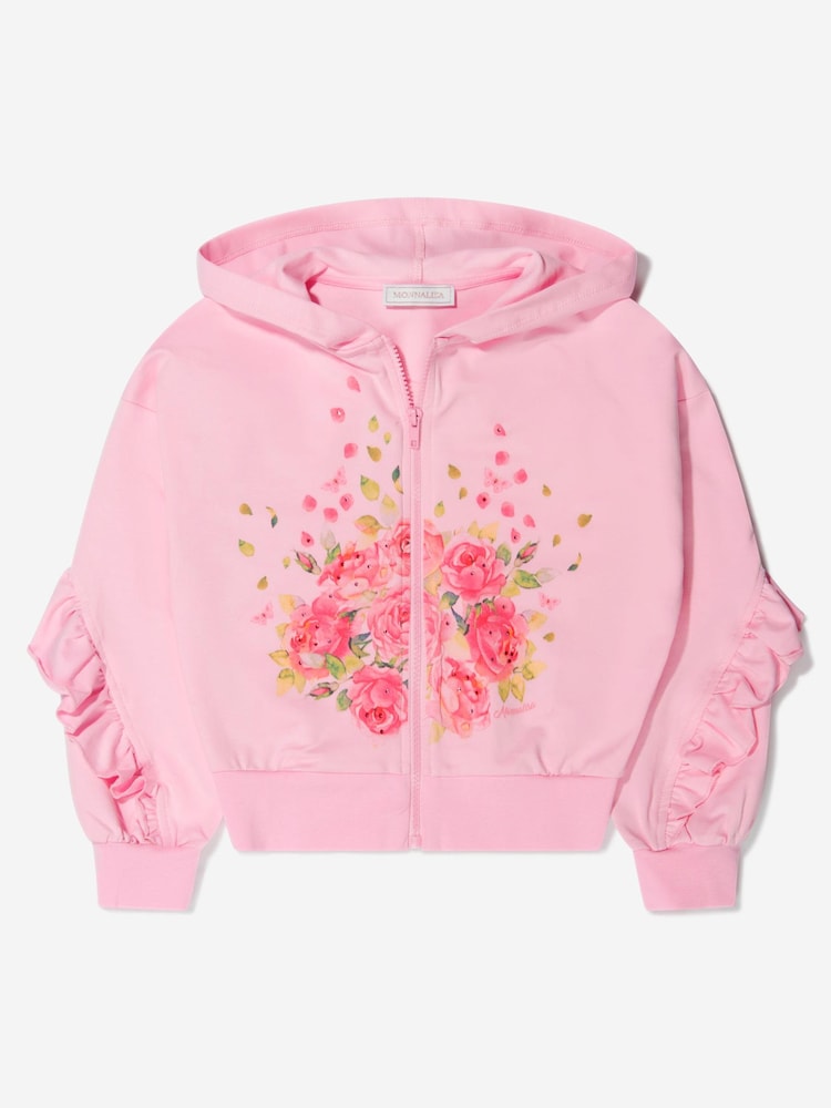 Girls Cotton Roses Zip Up Top in Pink - Image 1 of 1 Girls Cotton Roses Zip Up Top in Pink - Image 1 of 1