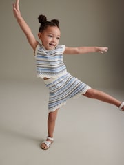 Blue/White Knitted Top And Short Set (3mths-7yrs) - Image 1 of 7