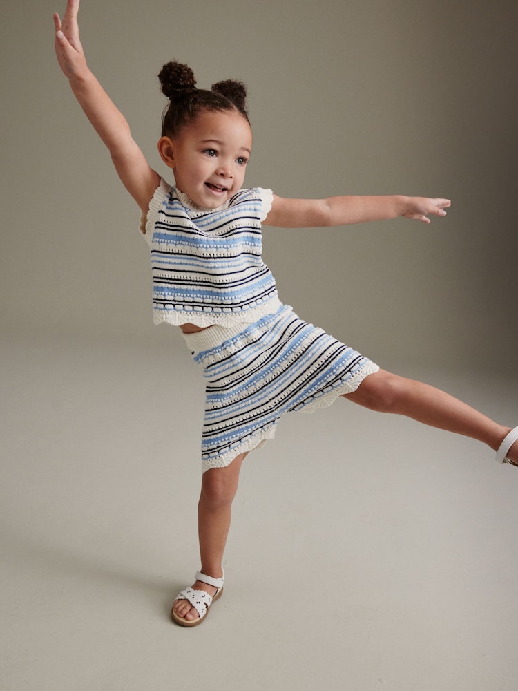 Blue/White Knitted Top And Short Set (3mths-7yrs) - Image 1 of 7