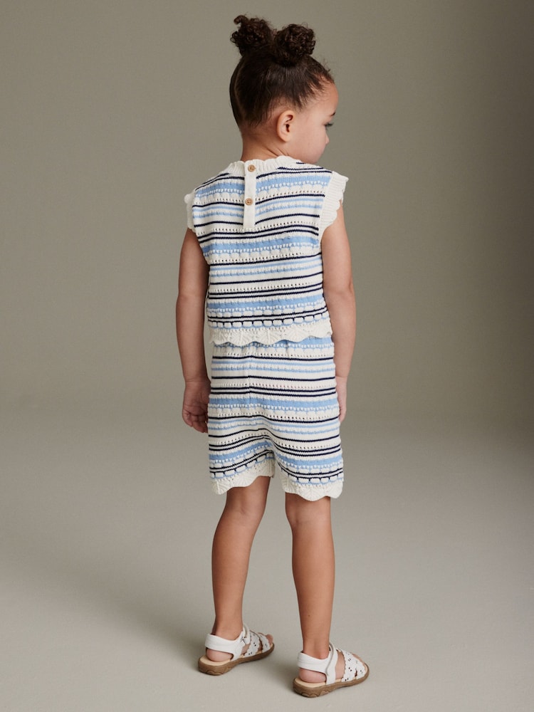 Blue/White Knitted Top And Short Set (3mths-7yrs) - Image 2 of 7