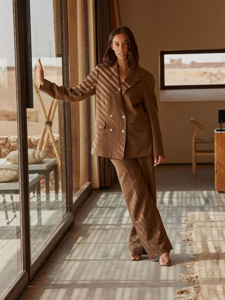 Brown Rochelle Premium Linen Blazer - Image 1 of 5